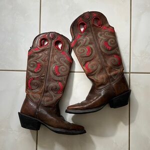 Tony Lama Buckaroo Brown & Red/Pink Leather Cowboy Boots